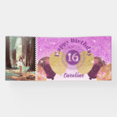 Roze glitter 16e verjaardag & ballonnen Banner (Horizontaal)