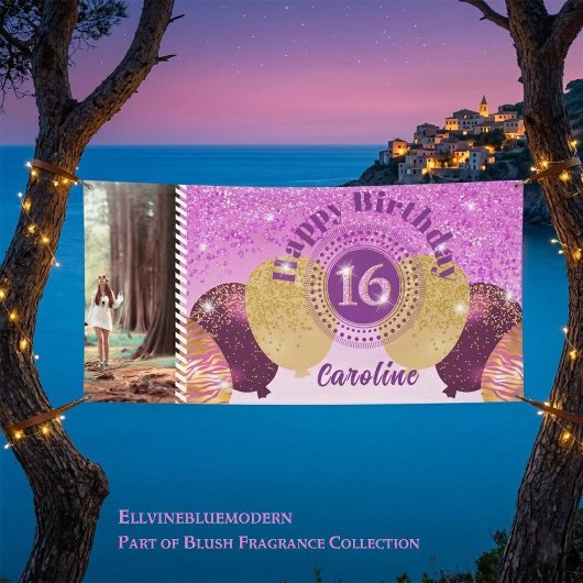 Roze Glitter 16e Verjaardag & Ballonnen Banner