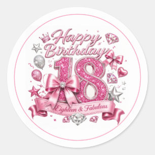 Roze Glitter 18e Verjaardag Ronde Sticker