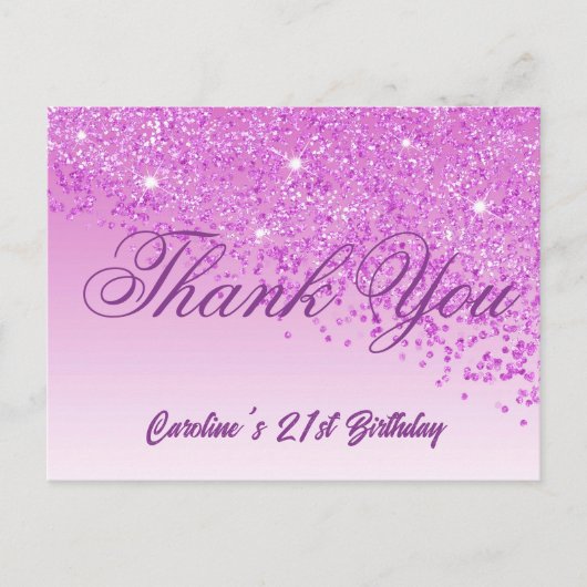 Roze Glitter, 21e Verjaardag Bedankt Briefkaart (Voorkant)