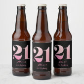 Roze Glitter 21e verjaardagsfeestje Bier Etiket (Flessen)