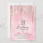 Roze Glitter 21e Verjaardagsfeestje Kaart (Voorkant)