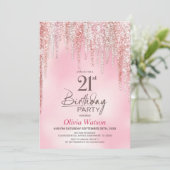 Roze Glitter 21e Verjaardagsfeestje Kaart (Staand voorkant)