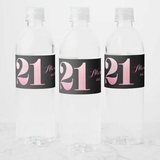 Roze Glitter 21e verjaardagsfeestje Waterfles Etiket (Flessen)