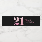 Roze Glitter 21e verjaardagsfeestje Waterfles Etiket (Enkel label)