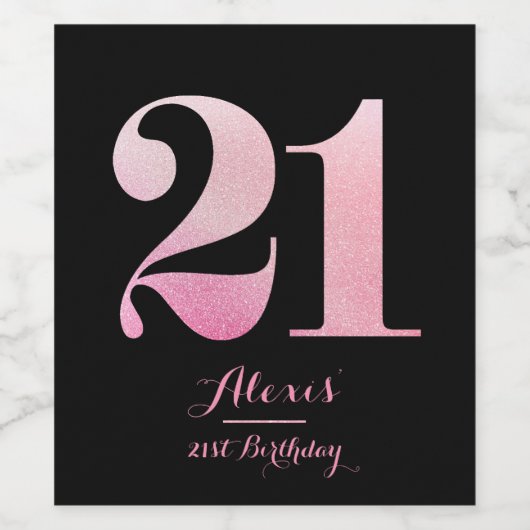 Roze Glitter 21e verjaardagsfeestje Wijn Etiket (Enkel label)