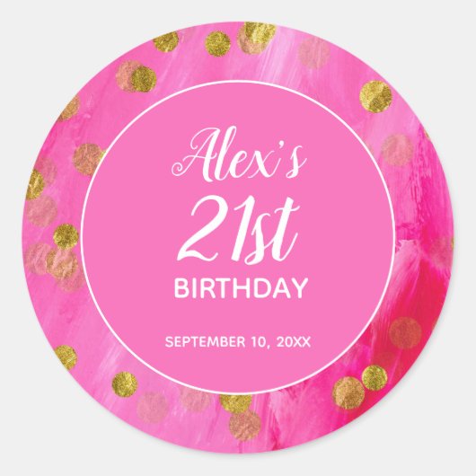 Roze Glitter 21e Verjaardagsnaam Ronde Sticker (Voorkant)