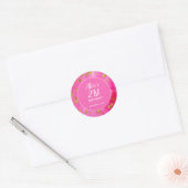 Roze Glitter 21e Verjaardagsnaam Ronde Sticker (Envelop)