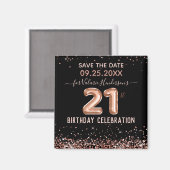Roze Glitter 21st Birthday Save the Date Magnet (Voorkant / Achterkant)