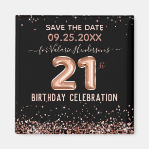 Roze Glitter 21st Birthday Save the Date Magnet