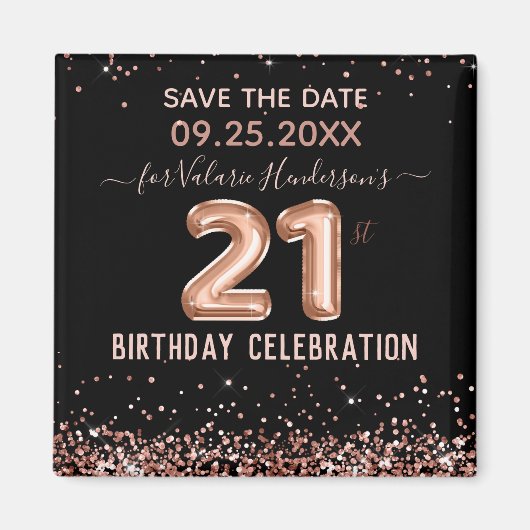 Roze Glitter 21st Birthday Save the Date Magnet (Voorkant)