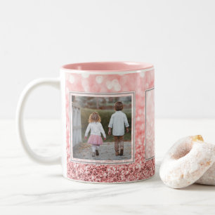 Roze glitter 2 Afbeeldingen met tekst Ontwerp uw e Tweekleurige Koffiemok