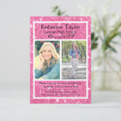 Roze Glitter 2 Foto's - 3x5 Afstuderen Aankondigin Kaart (Staand voorkant)