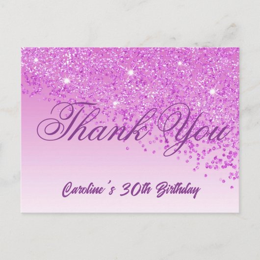 Roze Glitter, 30e Verjaardag Bedankt Briefkaart (Voorkant)