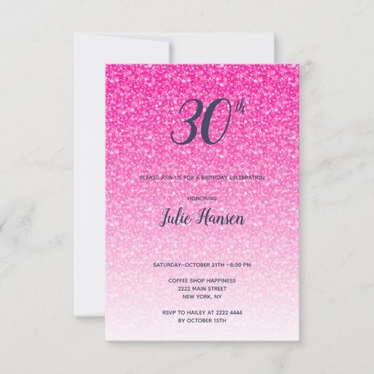 Roze Glitter 30th Birthday Kaart (Voorkant)