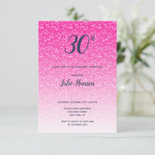 Roze Glitter 30th Birthday Kaart (Staand voorkant)