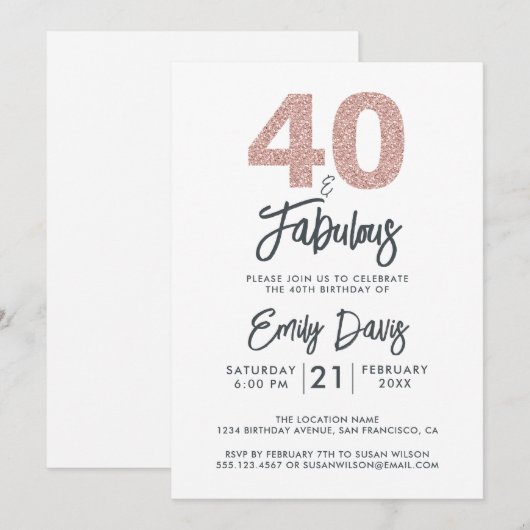 Roze Glitter 40 en Fabulous | 40e verjaardag Kaart (Voorkant / Achterkant)
