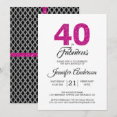 Roze Glitter 40 en Fabulous | 40e verjaardag Kaart (Voorkant / Achterkant)