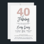 Roze Glitter 40 en Fabulous | 40e verjaardag Kaart<br><div class="desc">Een chique,  elegante,  40e verjaardag foto uitnodiging die u kunt personaliseren en verzenden voor uw veertigste verjaardag feest vieren. De woorden "40 and Fabulous" in zwart en blush roze glitter zijn ingesteld met behulp van elegante kalligrafie en moderne typografie. Exclusief voor u ontworpen door Happy Dolphin Studio! @happydolphinStudio</div>