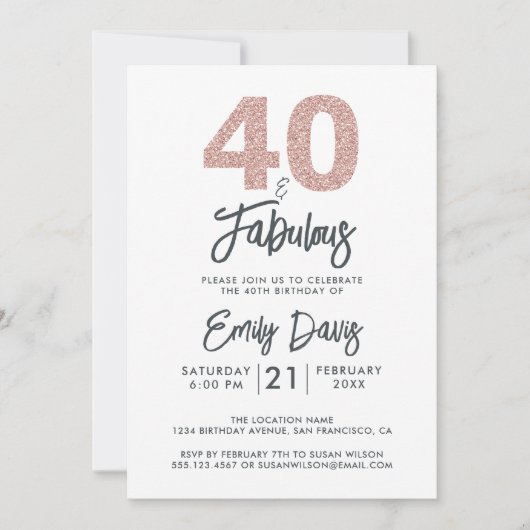 Roze Glitter 40 en Fabulous | 40ste verpartijfeest Kaart (Voorkant)