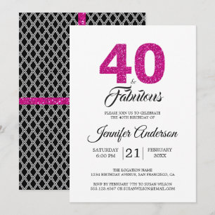 Roze Glitter 40 en Fabulous   40ste verpartijfeest Kaart
