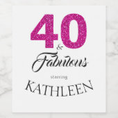 Roze Glitter 40 en Fabulous 40th Birthday Party Wijn Etiket (Enkel label)