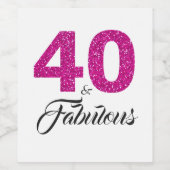 Roze Glitter 40 en Fabulous 40th Birthday Party Wijn Etiket (Enkel label)