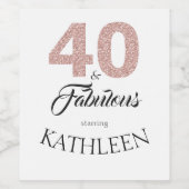 Roze Glitter 40 en Fabulous 40th Birthday Party Wijn Etiket (Enkel label)