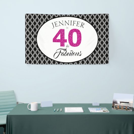 Roze Glitter 40 en Fabulous Aangepaste 40e Verjaar Spandoek (Beurs)
