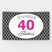 Roze Glitter 40 en Fabulous Aangepaste 40e Verjaar Spandoek (Horizontaal)