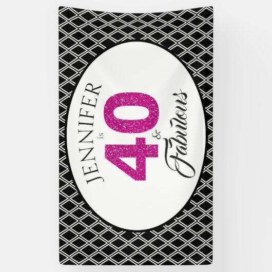 Roze Glitter 40 en Fabulous Aangepaste 40e Verjaar Spandoek (Verticaal)