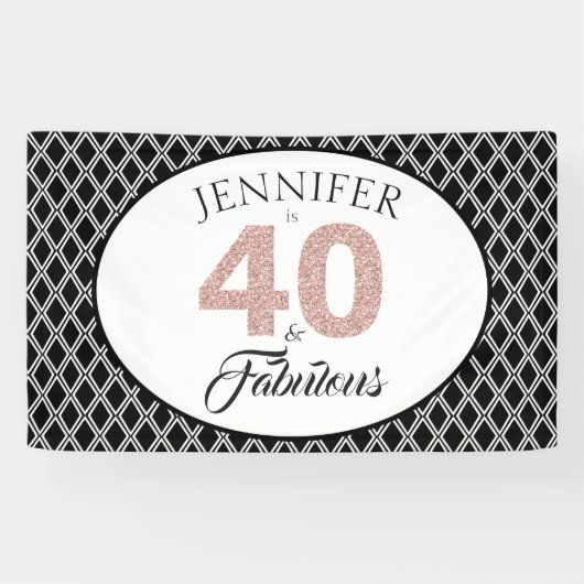 Roze Glitter 40 en Fabulous Custom 40th Birthday Spandoek (Horizontaal)