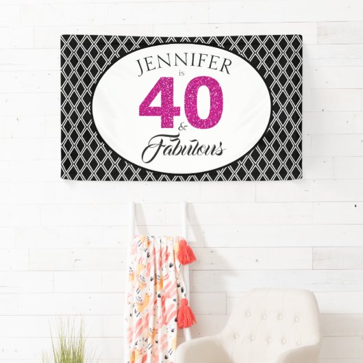 Roze Glitter 40 en Fabulous Custom 40th Birthday Spandoek (Insitu)
