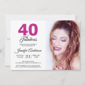 Roze glitter 40 en fantastische 40e verjaardag fot kaart (Voorkant)