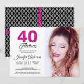 Roze glitter 40 en fantastische 40e verjaardag fot kaart (Voorkant / Achterkant)