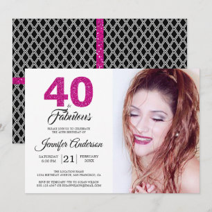 Roze glitter 40 en fantastische 40e verjaardag fot kaart