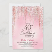 Roze Glitter 40e Verjaardagsfeestje Kaart (Voorkant)