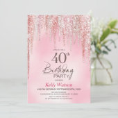 Roze Glitter 40e Verjaardagsfeestje Kaart (Staand voorkant)