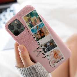 Roze glitter 4 collage foto monogram Case-Mate iPhone case
