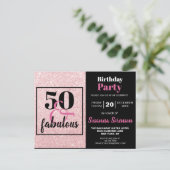 Roze Glitter 50 & Fabulous Birthday Party Invite Briefkaart (Staand voorkant)