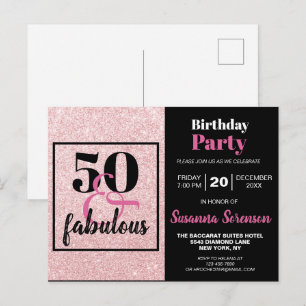 Roze Glitter 50 & Fabulous Birthday Party Invite Briefkaart