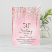 Roze Glitter 50e Verjaardagsfeestje Kaart (Staand voorkant)