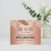 Roze Glitter 50th Birthday Save the Date Budget (Staand voorkant)