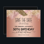 Roze Glitter 50th Birthday Save the Date Budget<br><div class="desc">Faux roze glitter verfband. Alle tekst kan worden aangepast en kan eenvoudig worden gewijzigd voor uw eigen wensen. Geweldig elegante sjabloon voor de 50ste verjaardag.</div>