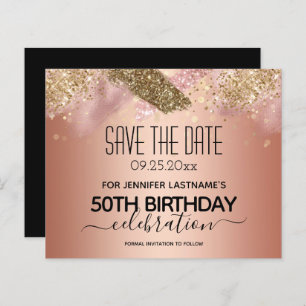 Roze Glitter 50th Birthday Save the Date Budget