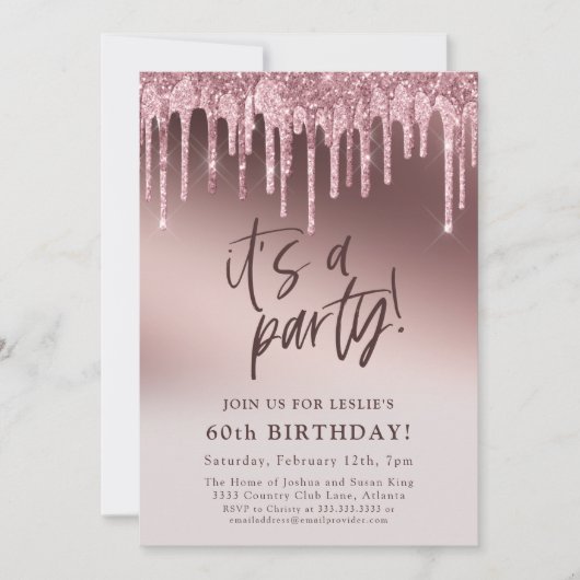 Roze Glitter 60ste Het is een feestverjaardag Kaart (Voorkant)