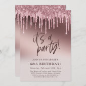 Roze Glitter 60ste Het is een feestverjaardag Kaart (Voorkant / Achterkant)
