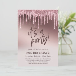 Roze Glitter 60ste Het is een feestverjaardag Kaart