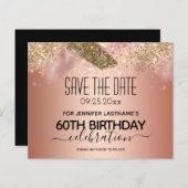 Roze Glitter 60th Birthday Save the Date Budget (Voorkant / Achterkant)
