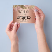 Roze Glitter 60th Birthday Save the Date Flyer (Hand)